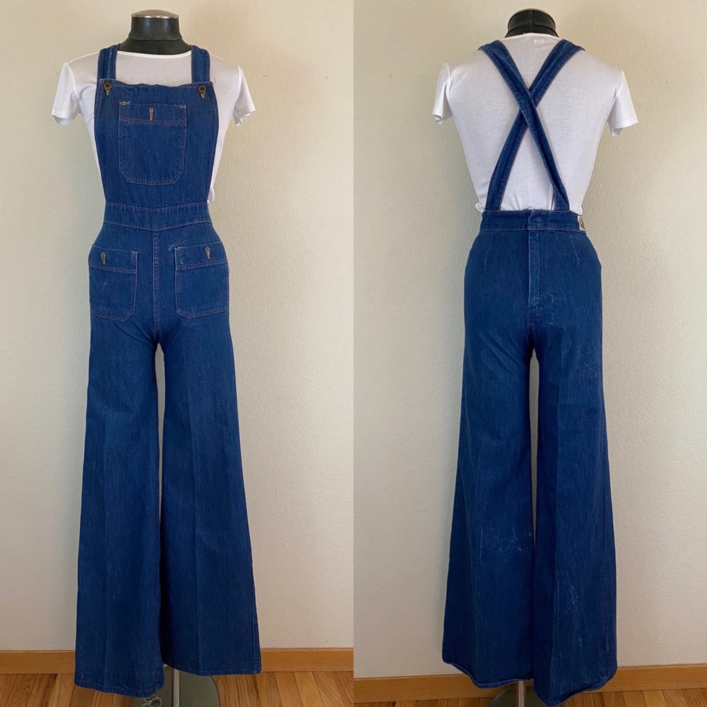 Vintage Denim Wide Leg Flare Overalls